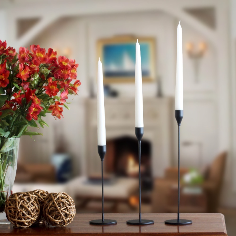 Milachel matte black candlestick holders, set of 3 with wick trimmer.